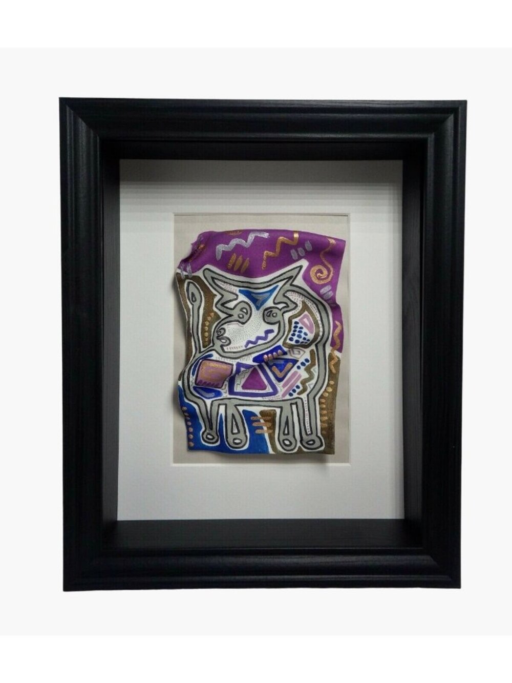 3 D Bull Painting Cow Southwest Native or Panama Kuna Style Shadow Box